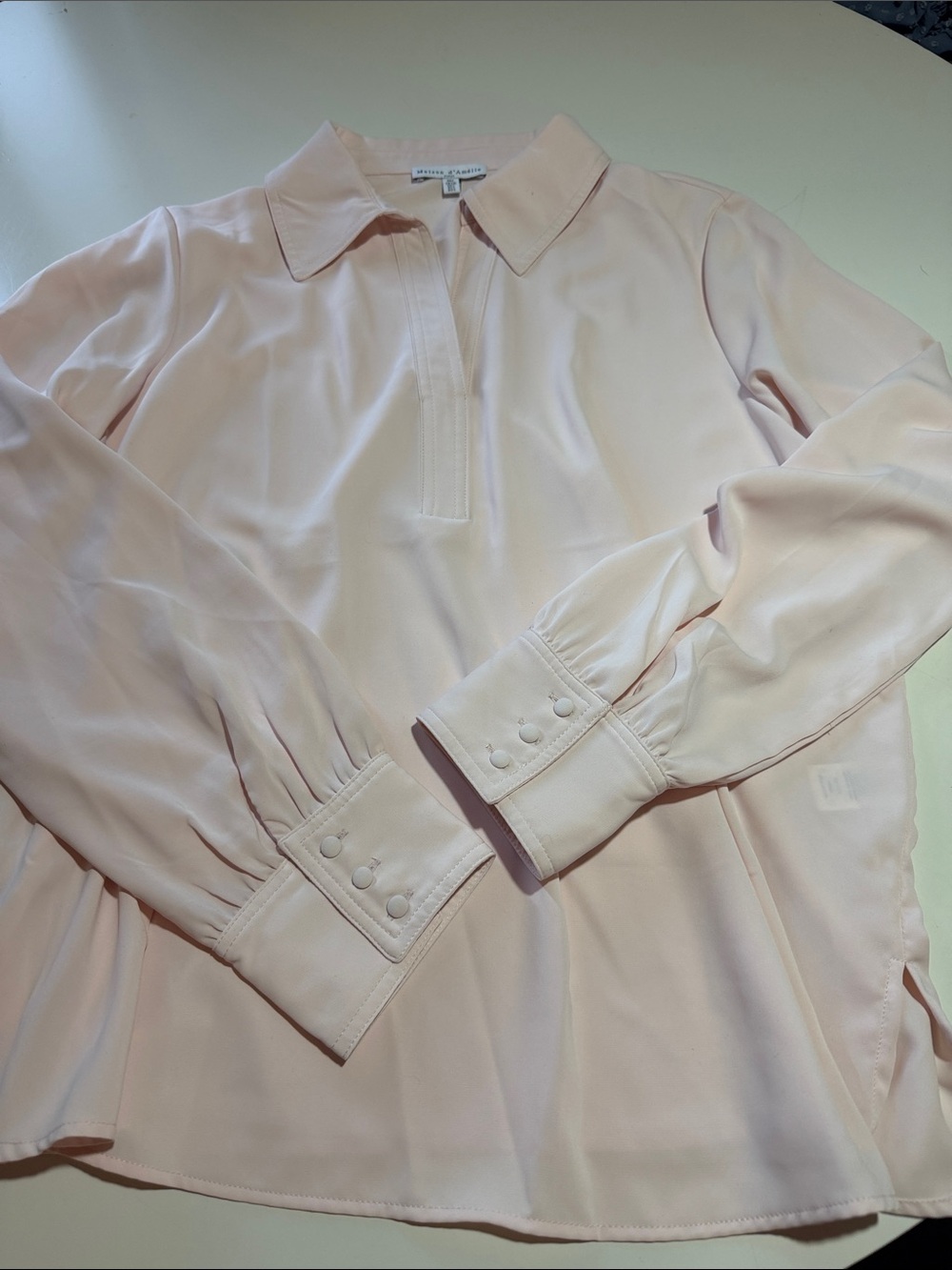 Women's Pale Pink Collared Button-Cuff Blouse
